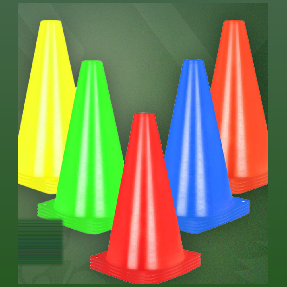 Cônes de signalisation jaune, vert, rouge, bleu et orange